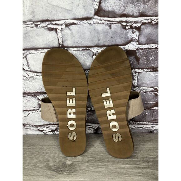 Sorel Taupe Suede Gold Leather Slides Sandals Women Sz 8.5M US/39.5EU - Picture 8 of 16